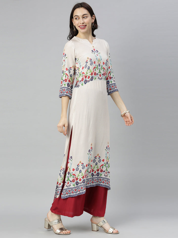 Neerus White embroidered straight kurta - detail view 3