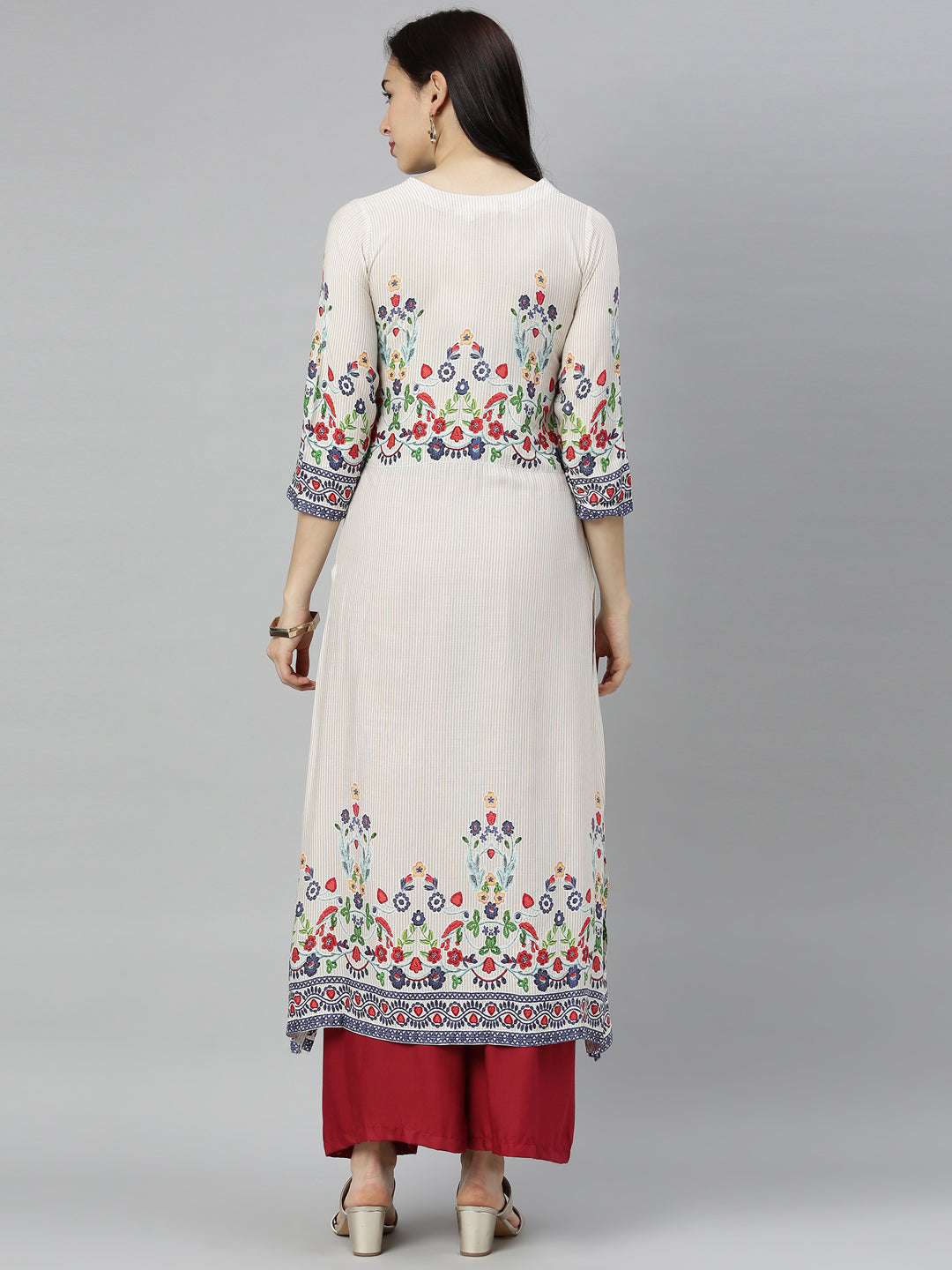 Neerus White embroidered straight kurta - detail view 4