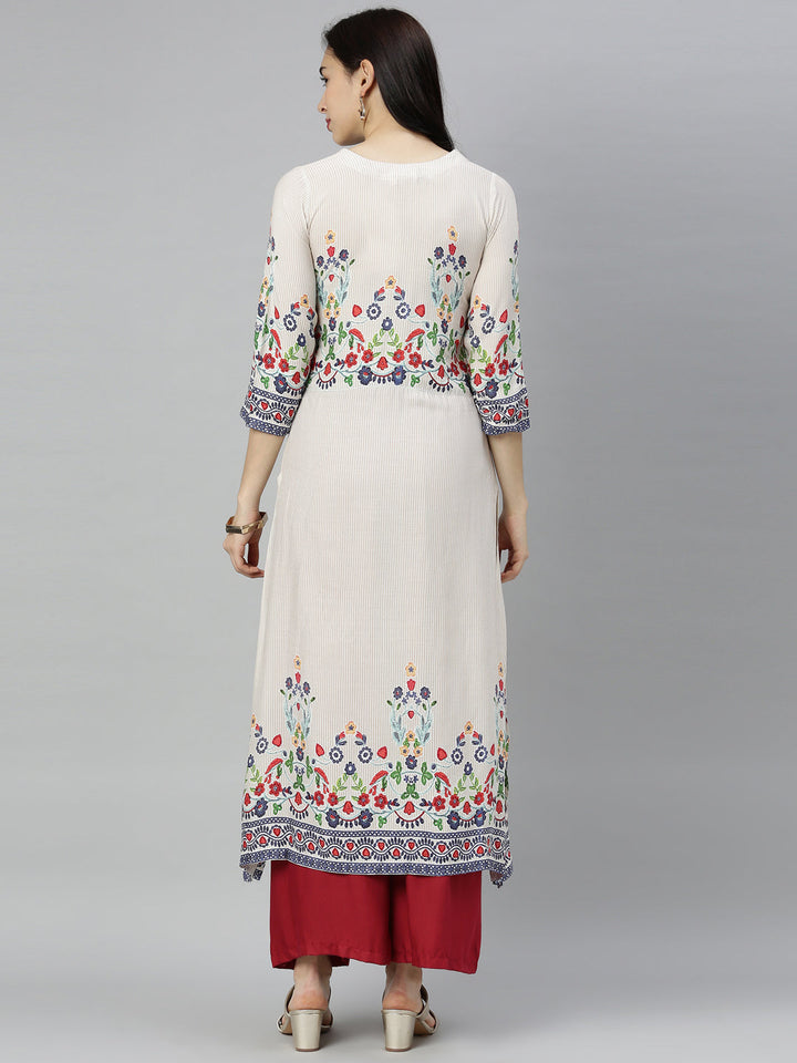 Neerus White embroidered straight kurta - detail view 4