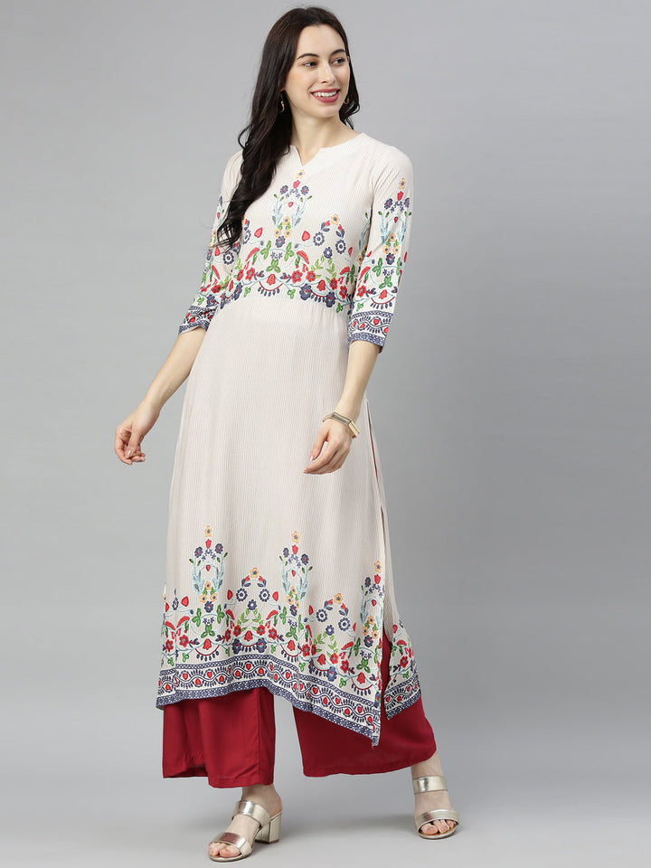 Neerus White embroidered straight kurta - detail view 5