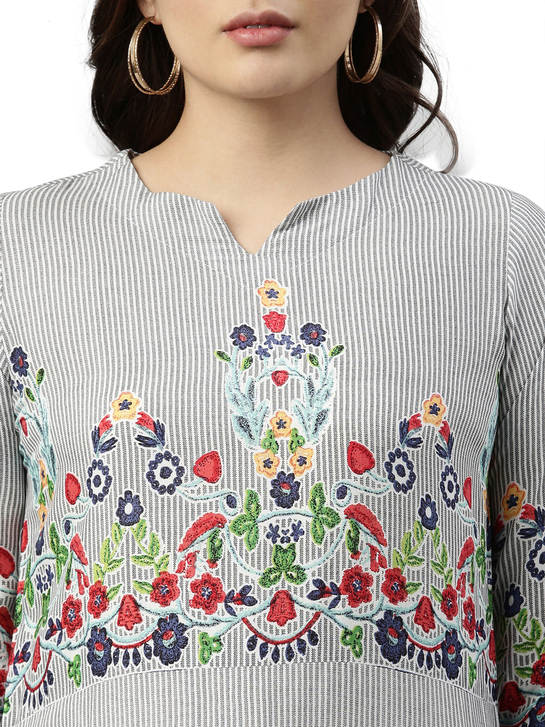 Neerus Grey rayon embroidered kurta - back view