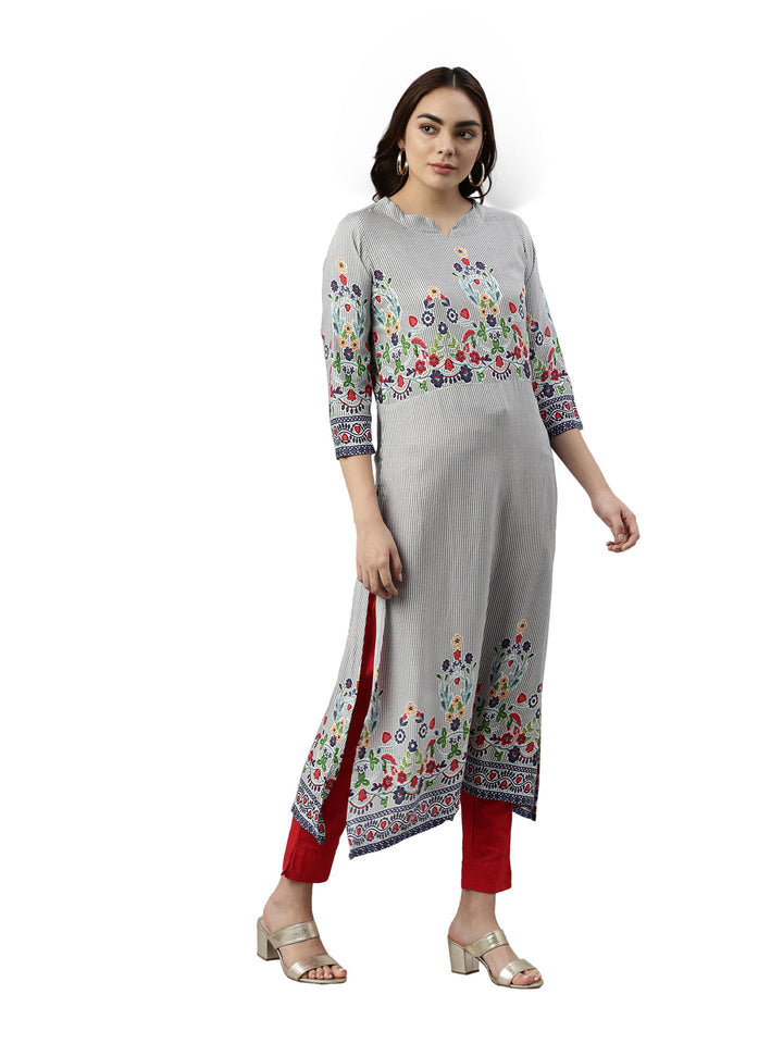Neerus Grey rayon embroidered kurta - detail view 1