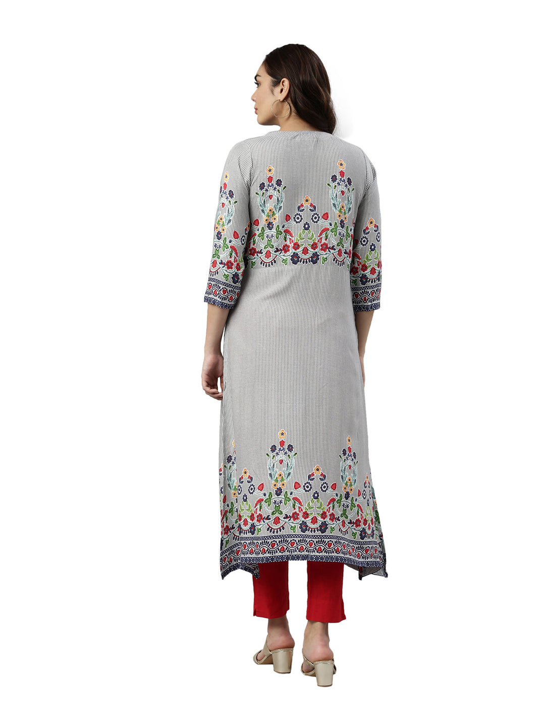 Neerus Grey rayon embroidered kurta - detail view 2