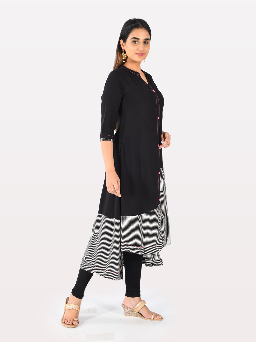 Neerus Black rayon solid kurti - back view