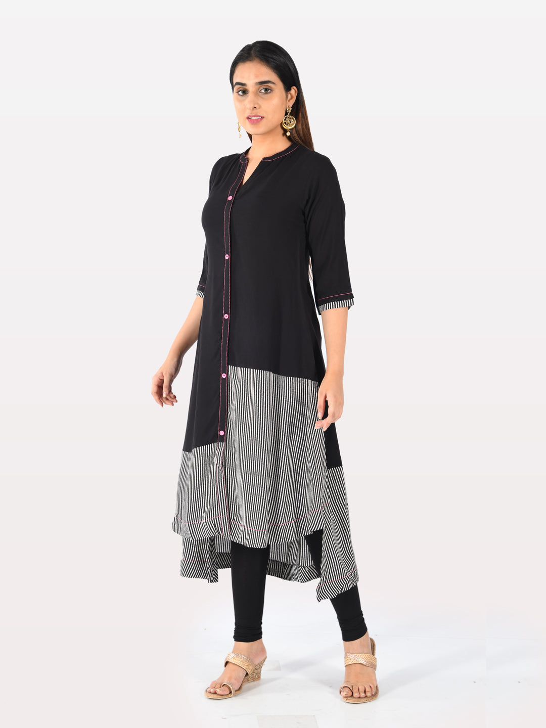 Neerus Black rayon solid kurti - detail view 1