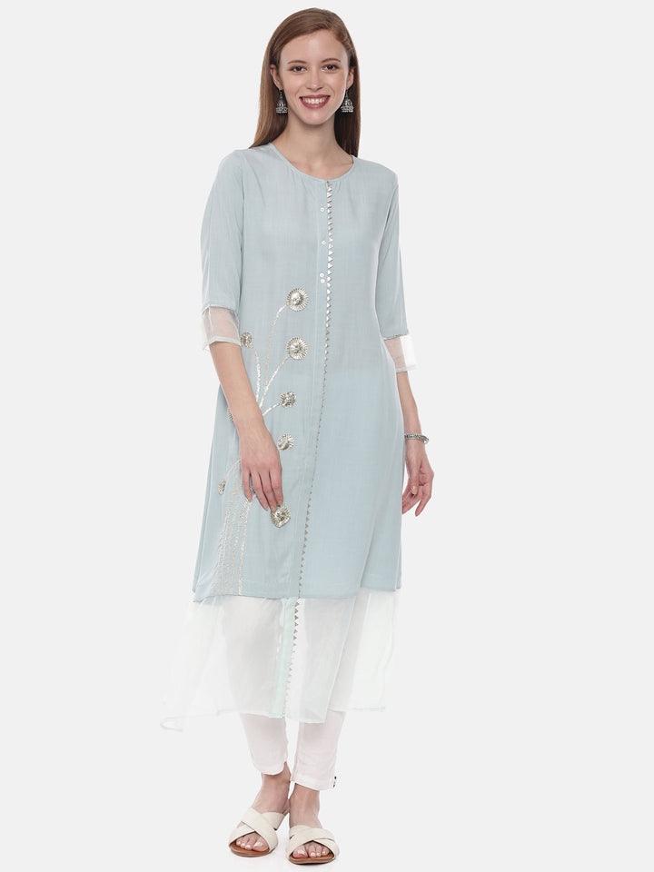 Neerus Blue Rayon Embellished Straight Kurta - front view