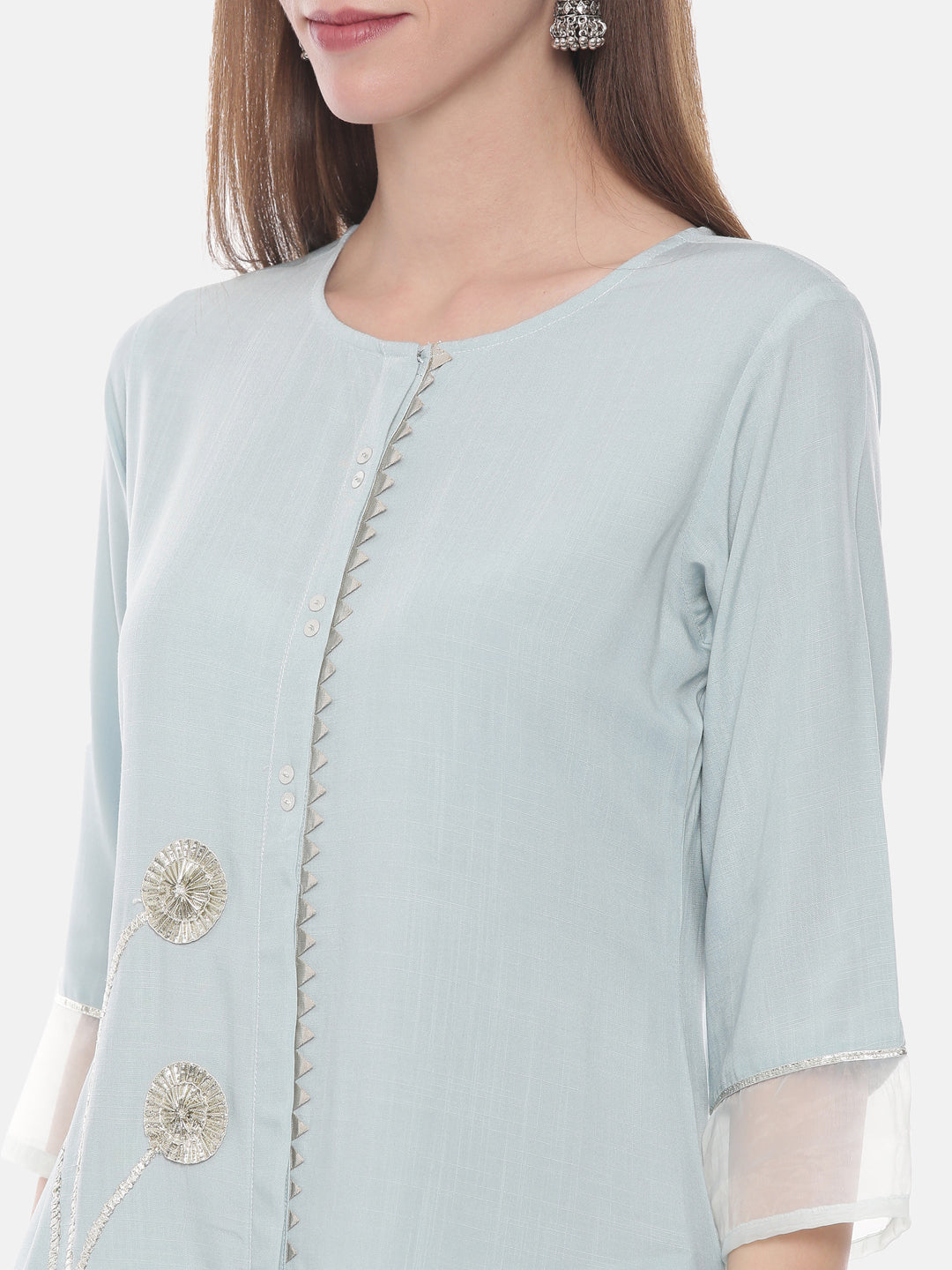 Neerus Blue Rayon Embellished Straight Kurta - back view