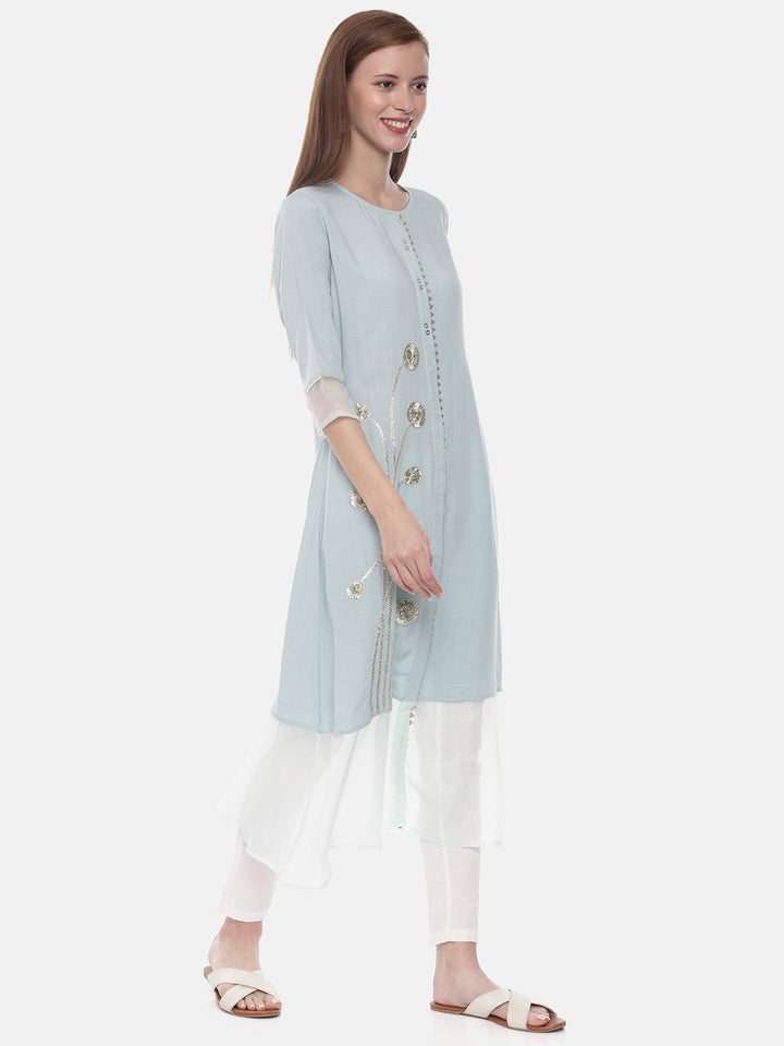 Neerus Blue Rayon Embellished Straight Kurta - detail view 1