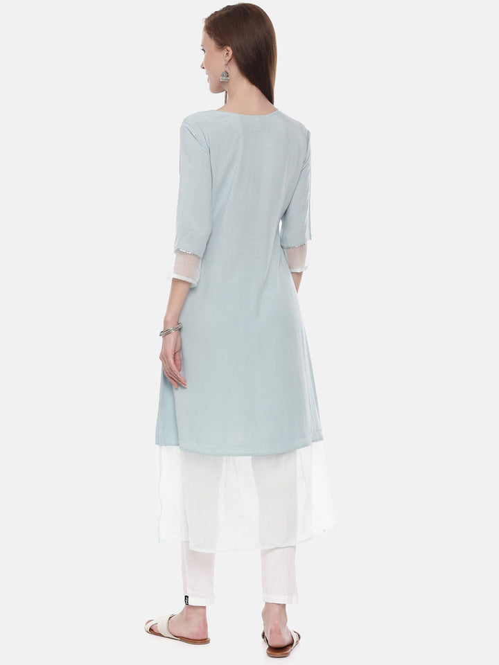 Neerus Blue Rayon Embellished Straight Kurta - detail view 2