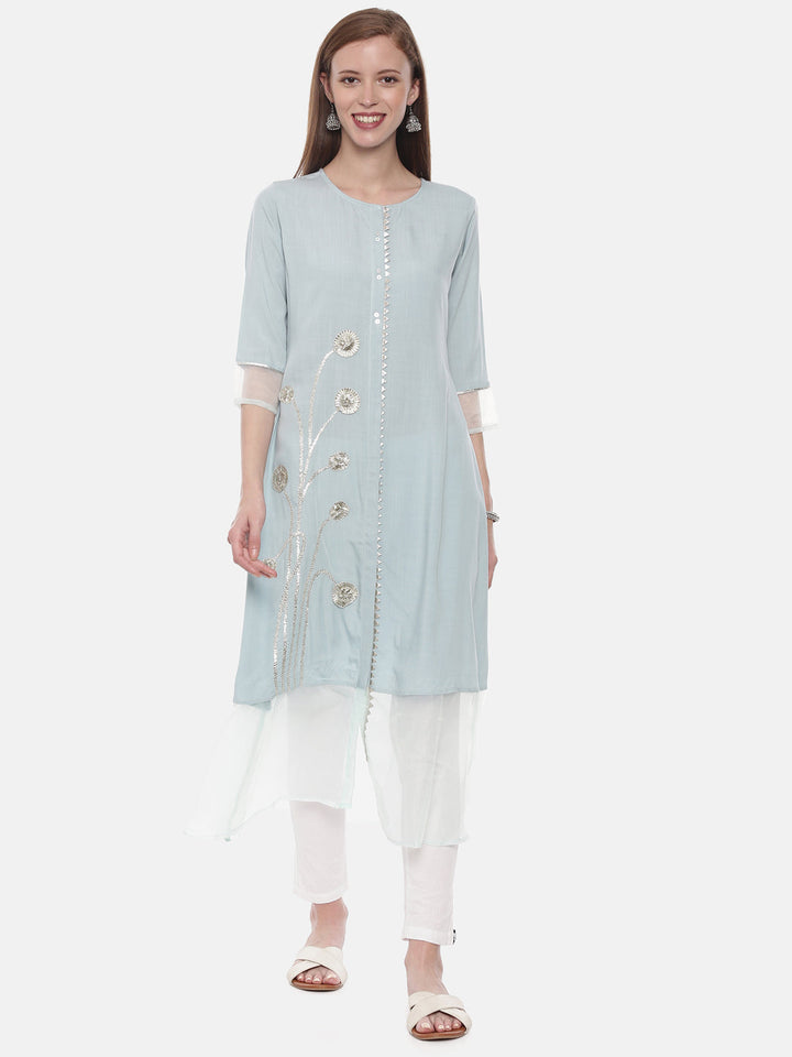 Neerus Blue Rayon Embellished Straight Kurta - detail view 3