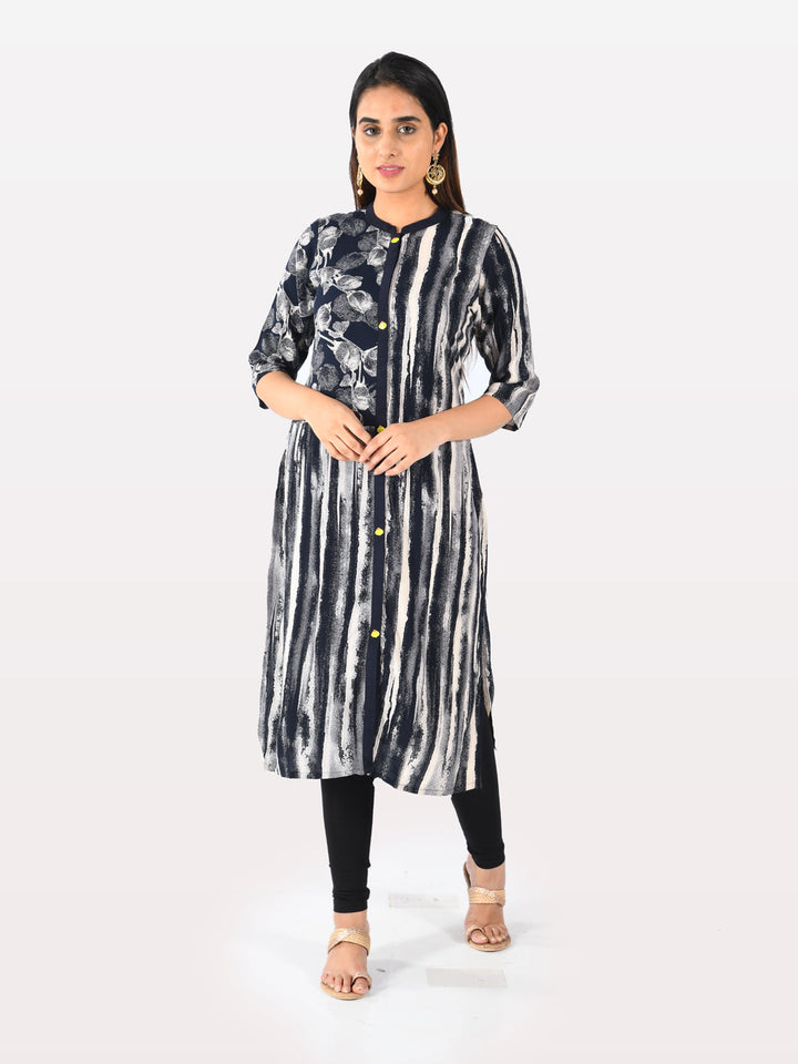 Neerus Blue Rayon Solid Kurti - detail view 1