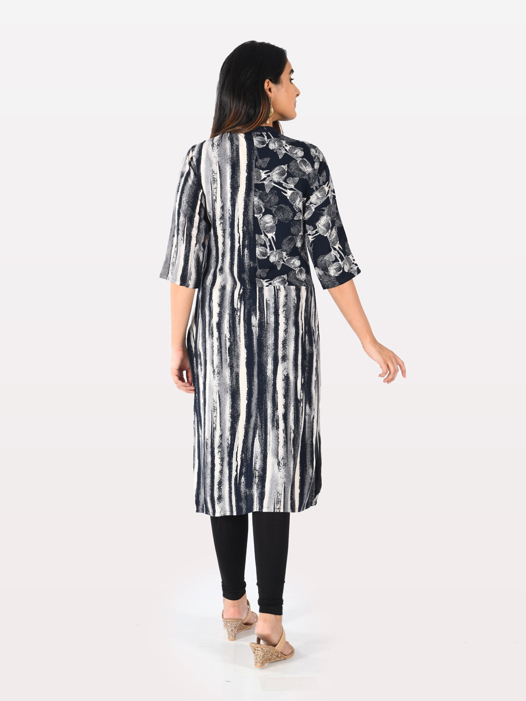 Neerus Blue Rayon Solid Kurti - front view