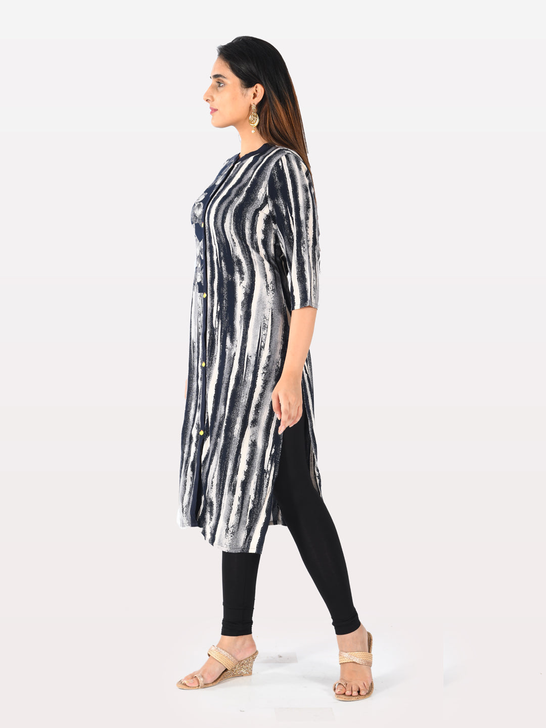 Neerus Blue Rayon Solid Kurti - back view