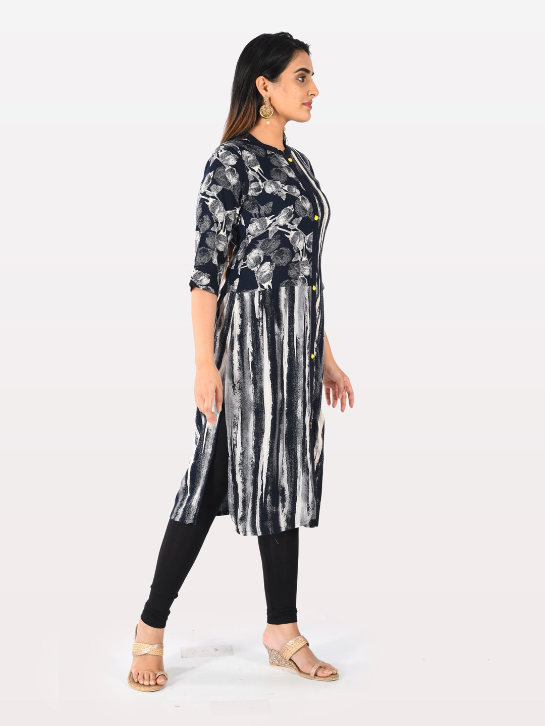 Neerus Blue Rayon Solid Kurti - side view