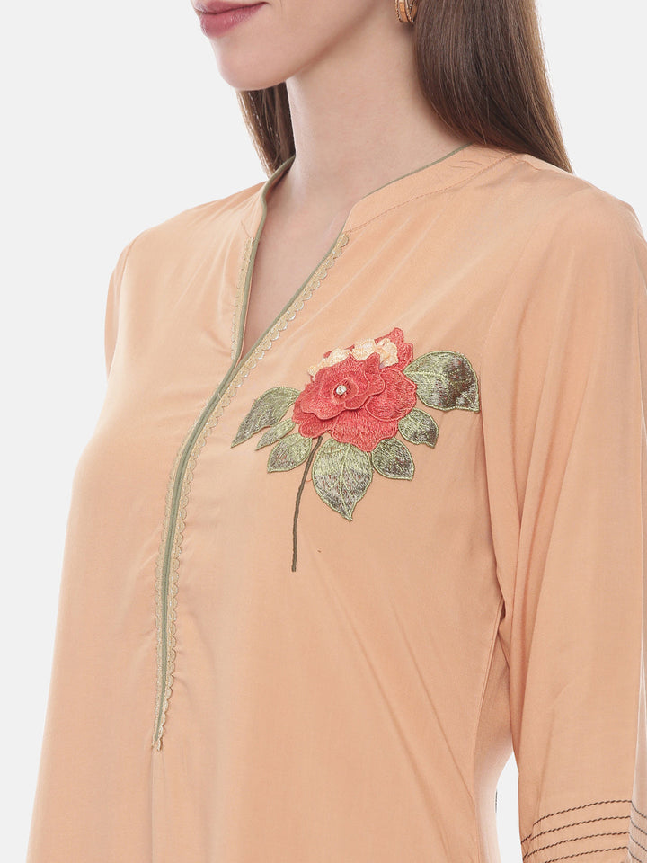 Neerus Orange rayon embroidered straight kurta - back view