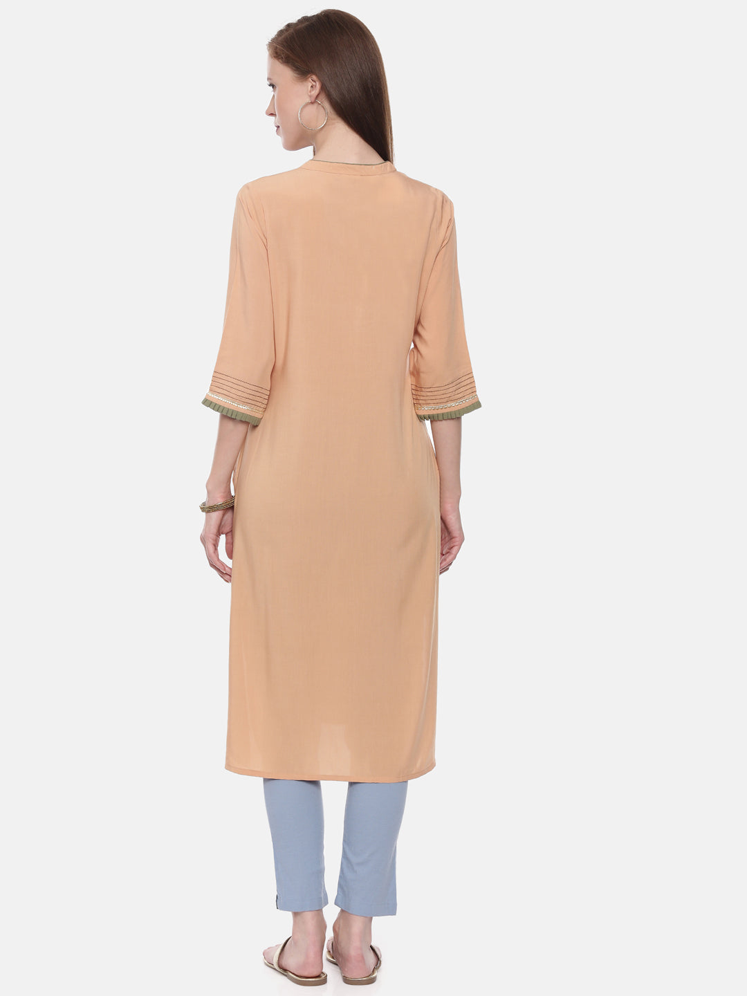 Neerus Orange rayon embroidered straight kurta - detail view 2