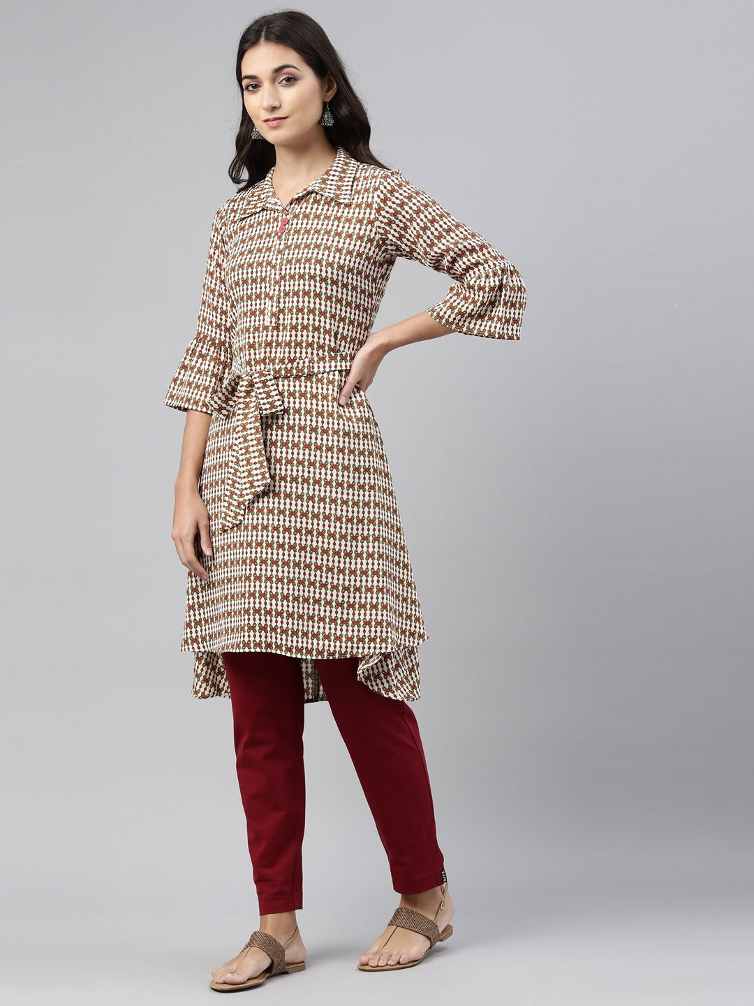 Neerus Beige rayon solid kurti - back view
