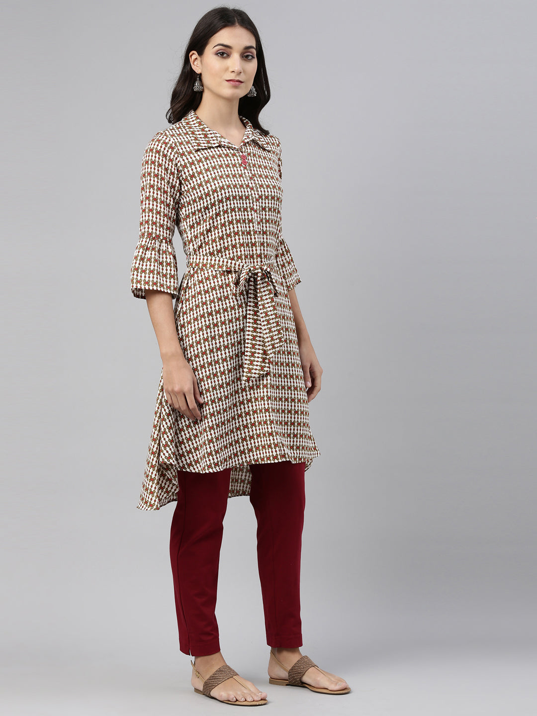 Neerus Beige rayon solid kurti - side view