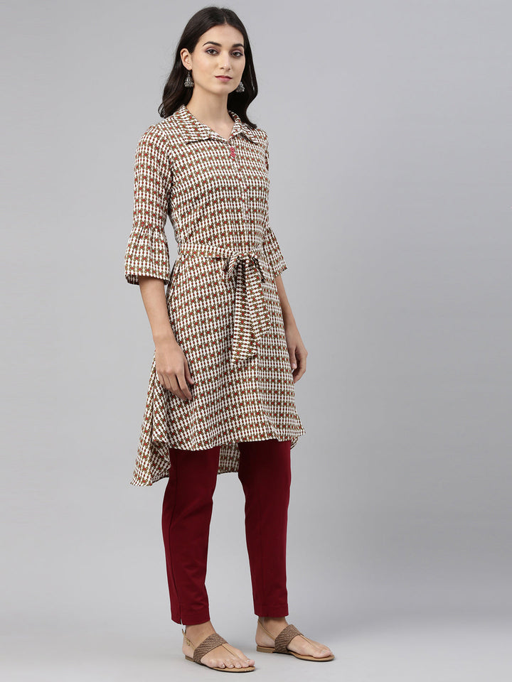 Neerus Beige rayon solid kurti - side view