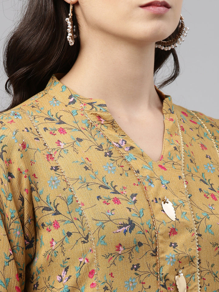 Neerus Yellow rayon solid kurti - back view