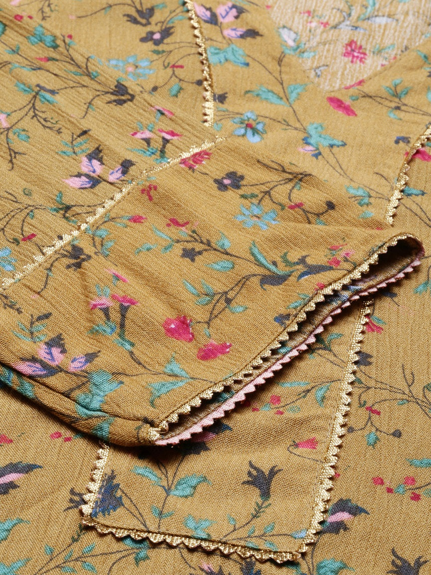 Neerus Yellow rayon solid kurti - detail view 1