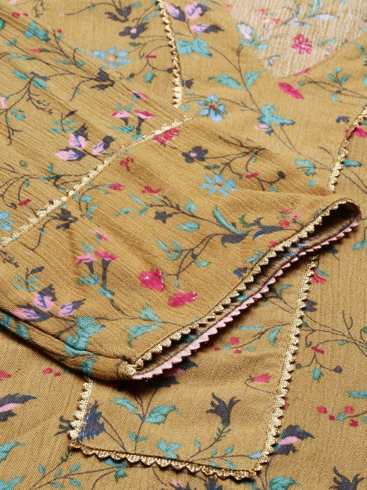 Neerus Yellow rayon solid kurti - detail view 1