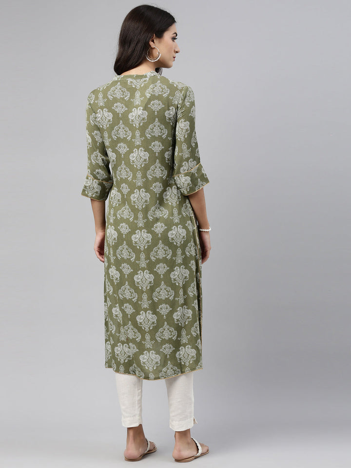 Neerus Green rayon straight kurti - detail view 4