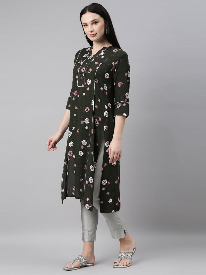 Neerus Green chiffon straight kurta - detail view 8