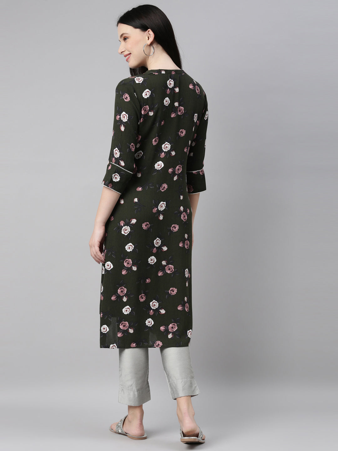 Neerus Green chiffon straight kurta - detail view 2