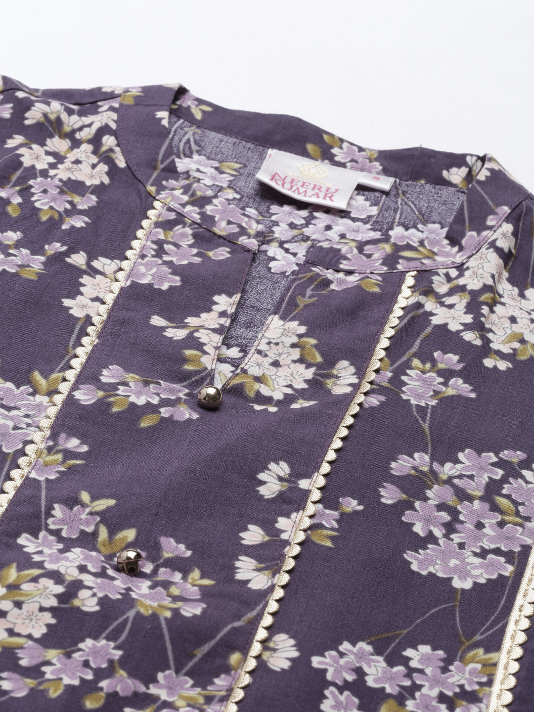 Neerus Purple rayon printed kurti - back view