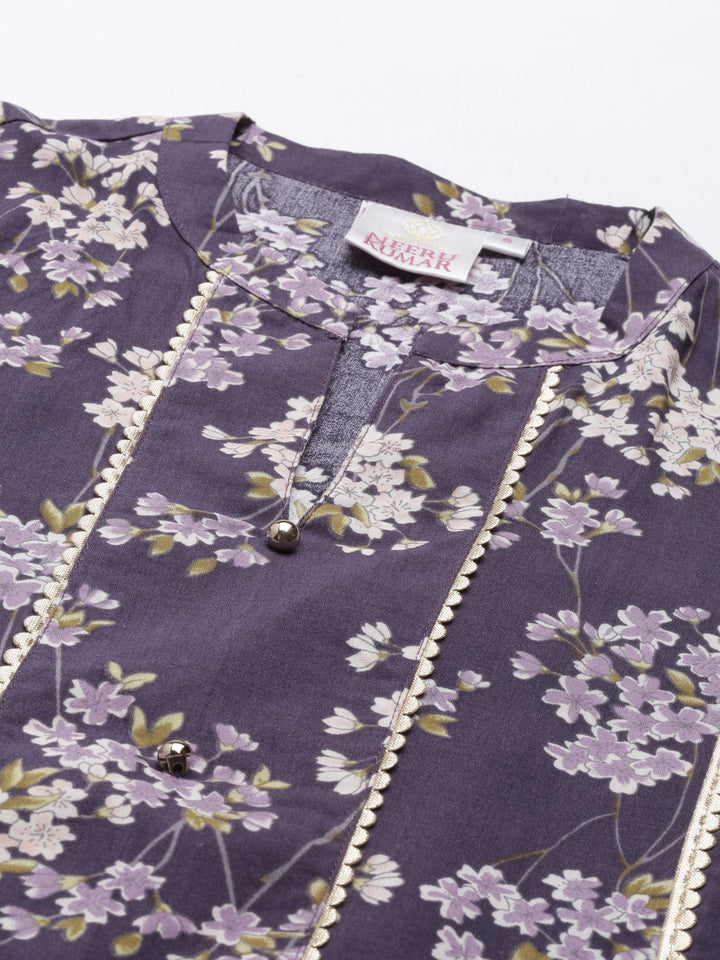 Neerus Purple rayon printed kurti - back view