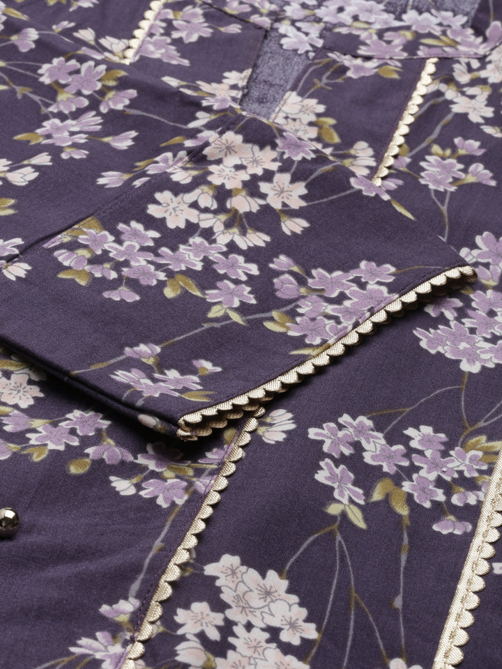 Neerus Purple rayon printed kurti - detail view 4