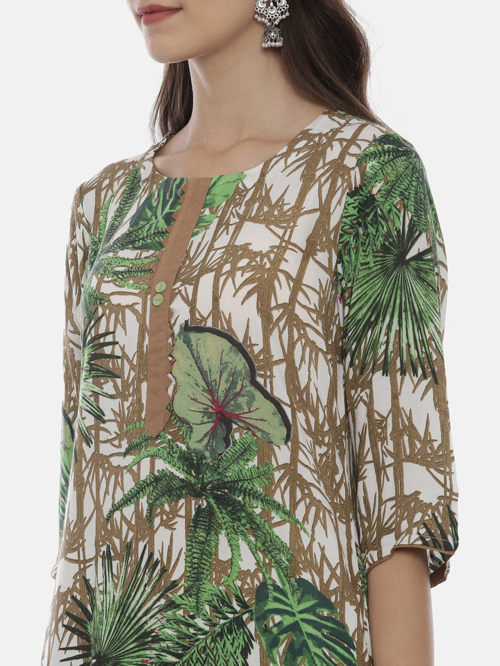 Neerus Green printed A-line kurta - back view