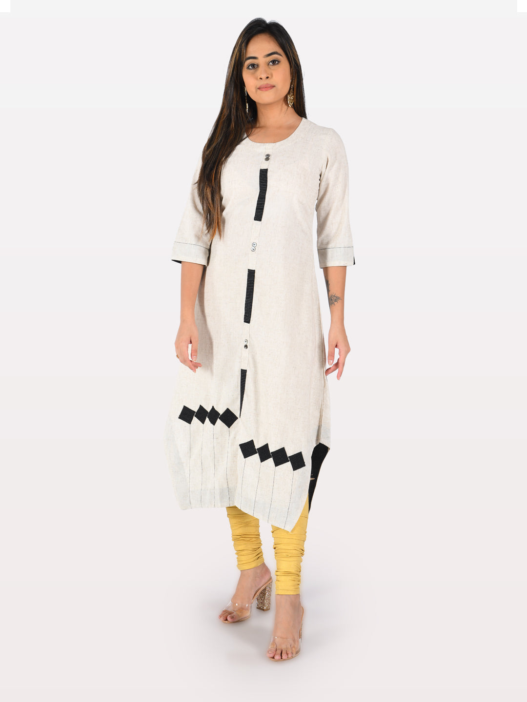 Neerus White rayon printed straight kurta - detail view 2