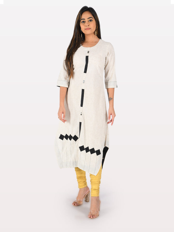 Neerus White rayon printed straight kurta - detail view 2