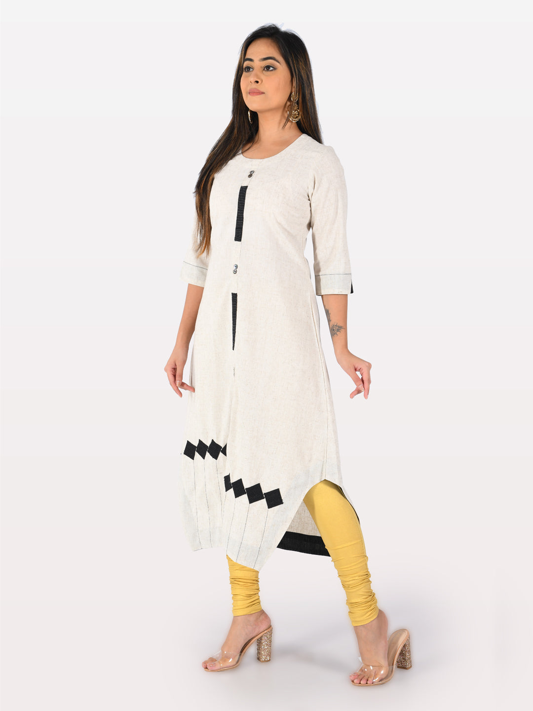 Neerus White rayon printed straight kurta - front view