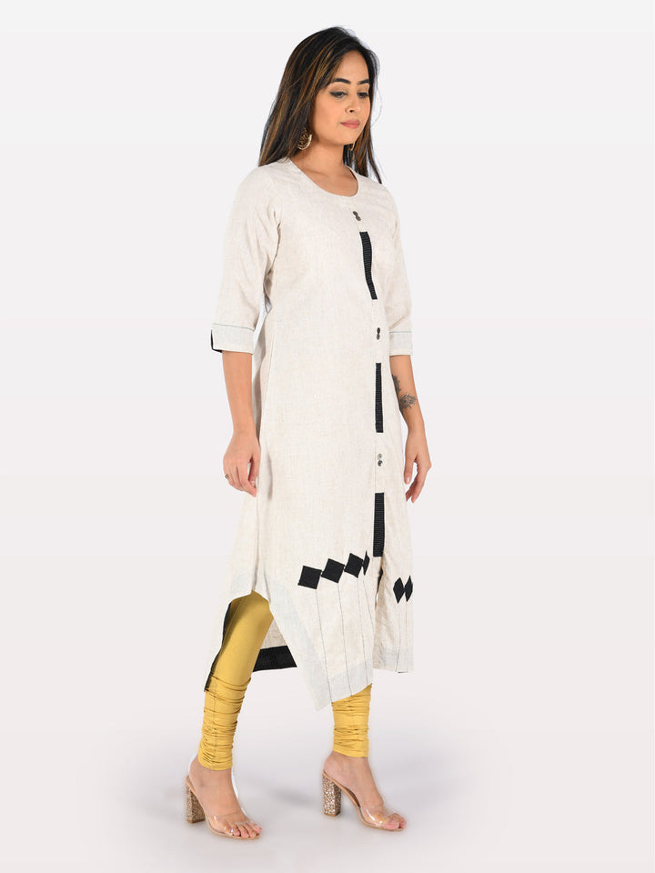 Neerus White rayon printed straight kurta - back view