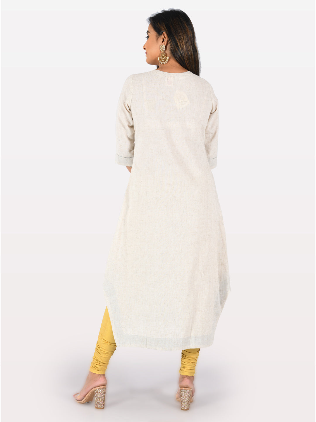 Neerus White rayon printed straight kurta - side view