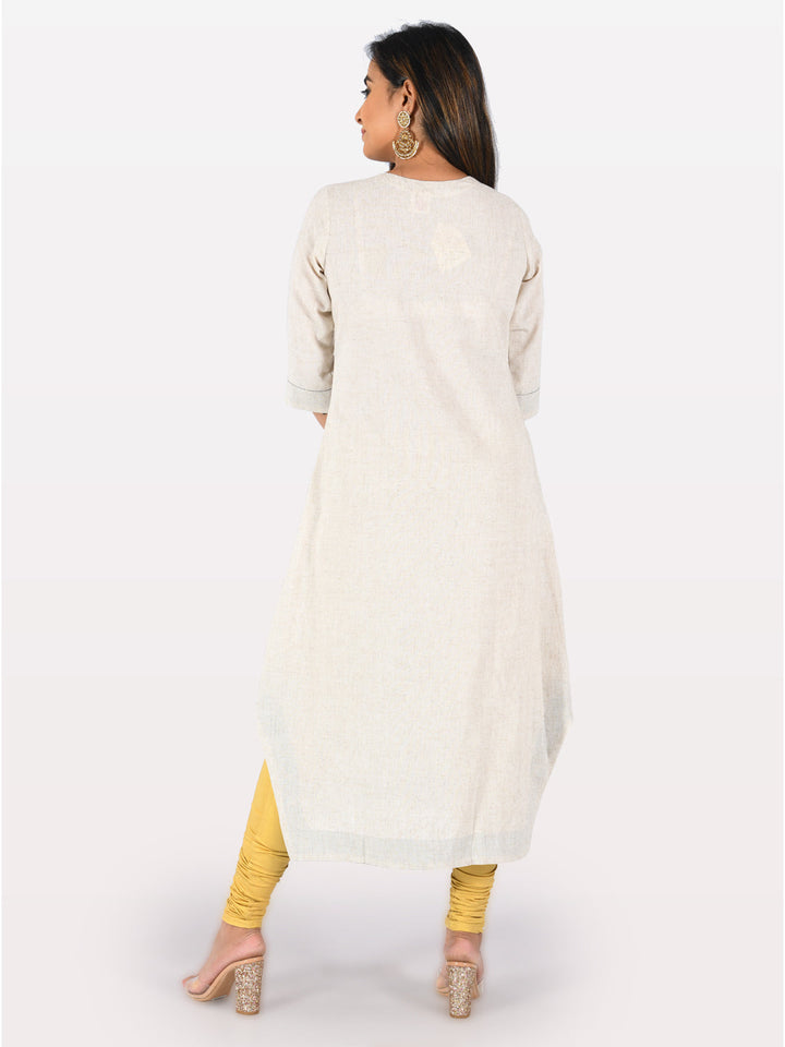 Neerus White rayon printed straight kurta - side view