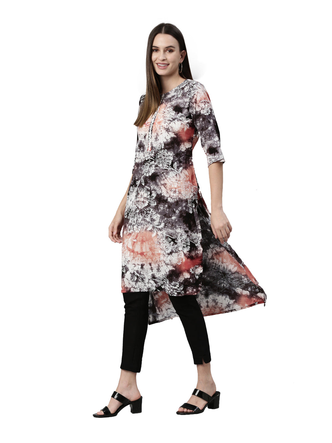 Neerus Black Rayon Printed Kurta - detail view 3