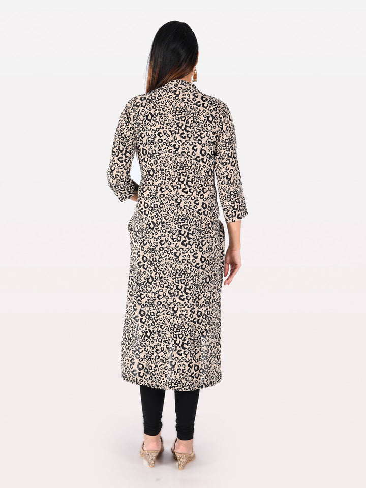 Neerus Beige georgette printed high-low kurta - back view