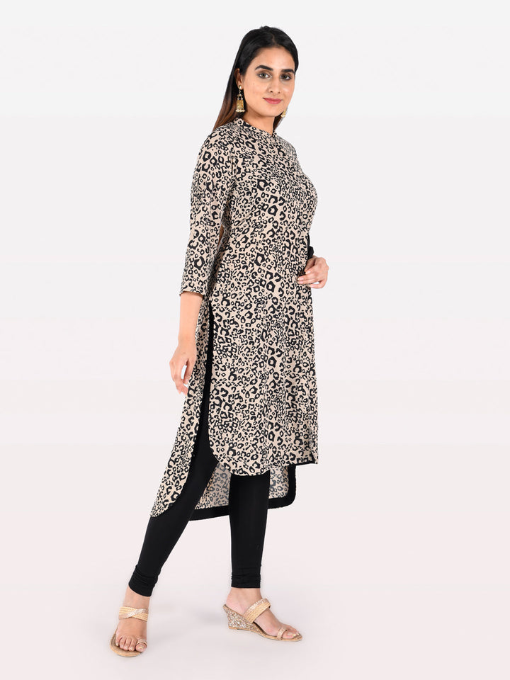 Neerus Beige georgette printed high-low kurta - detail view 1