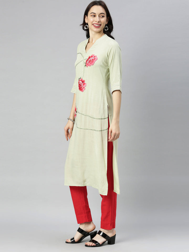 Neerus Green Viscose Rayon Thread Embroidered Kurti - detail view 2