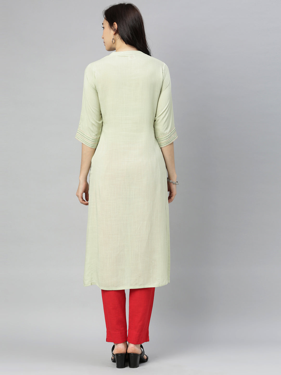 Neerus Green Viscose Rayon Thread Embroidered Kurti - detail view 4