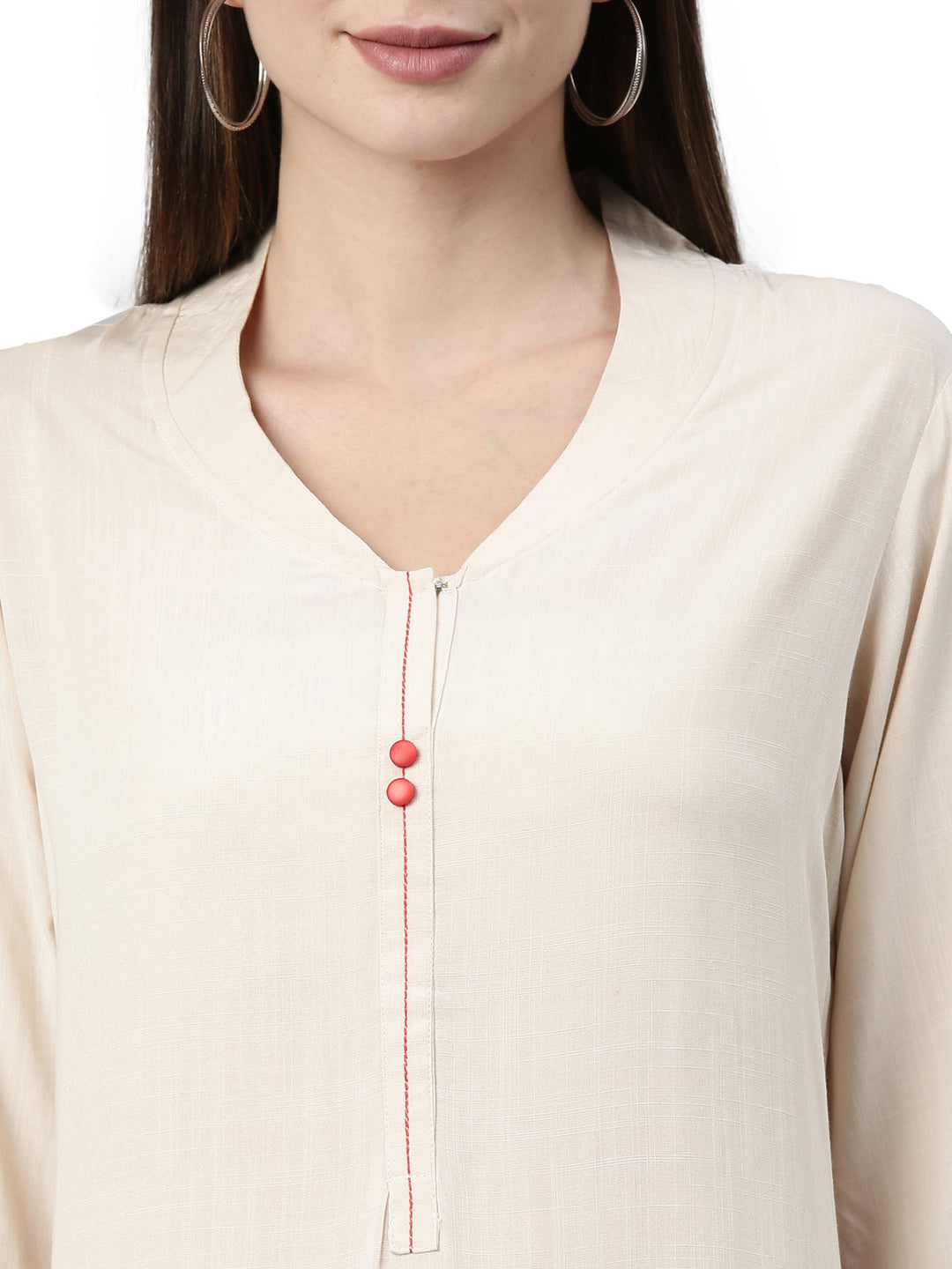 Neerus Beige floral printed straight kurti - back view