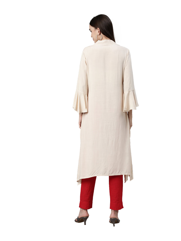 Neerus Beige floral printed straight kurti - detail view 2