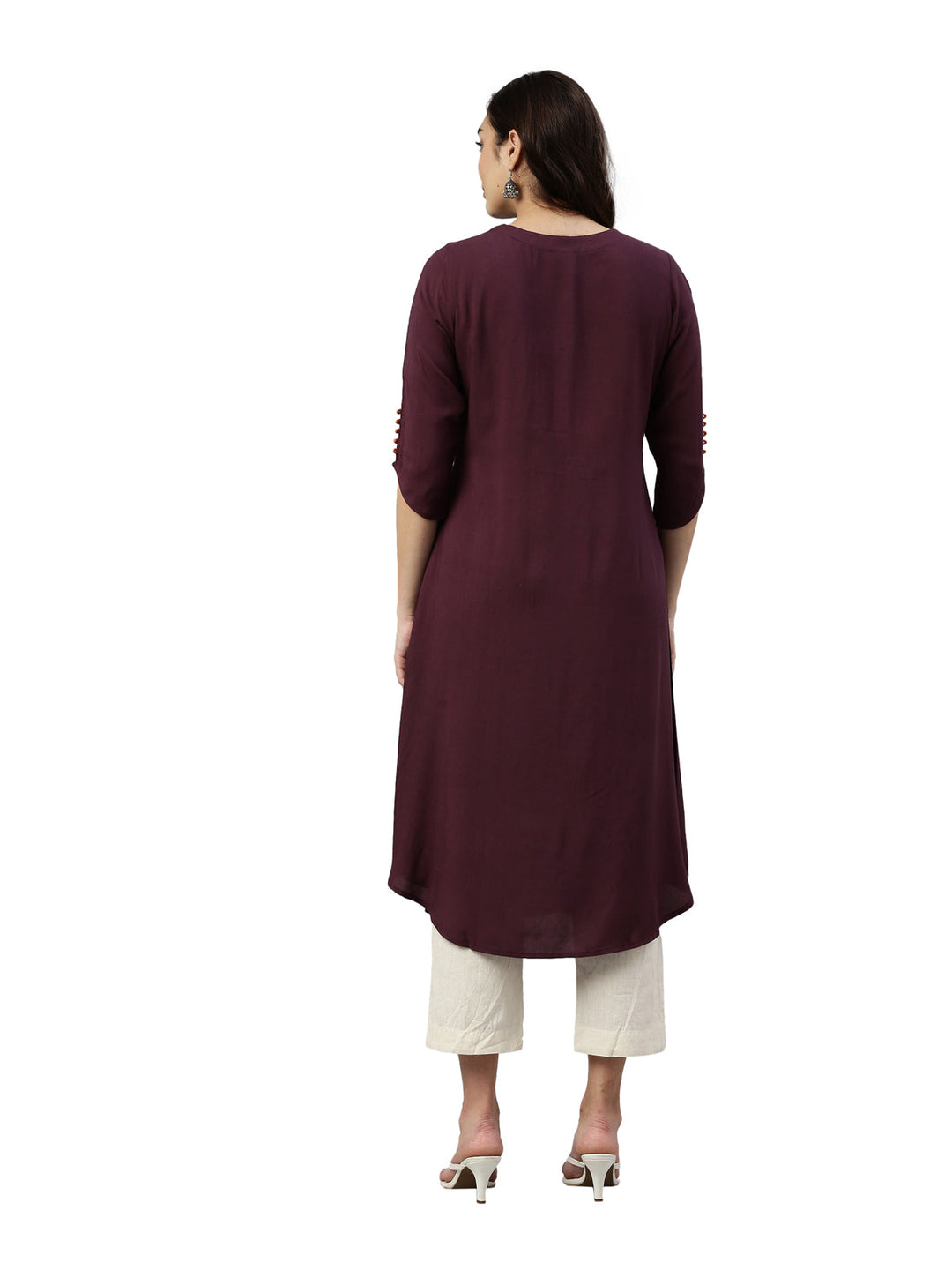 Neerus Maroon rayon printed kurti - detail view 1