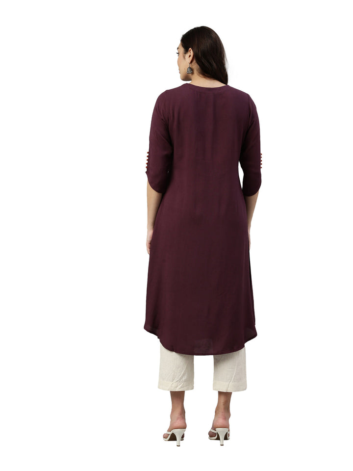 Neerus Maroon rayon printed kurti - detail view 1