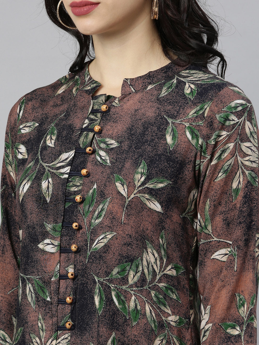 Neerus Brown printed straight kurta - back view