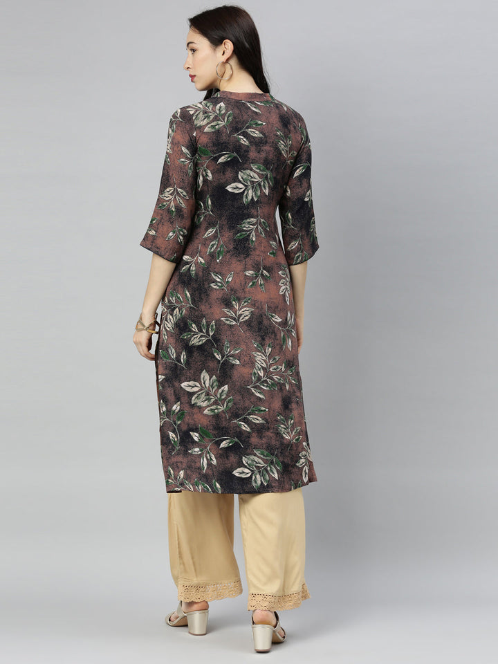 Neerus Brown printed straight kurta - detail view 4